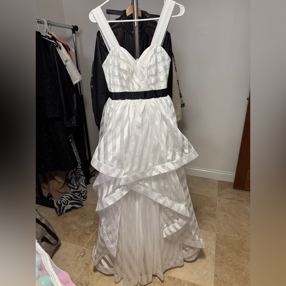 Speechless Gown Black and White Ruffle Tiered Stripes
